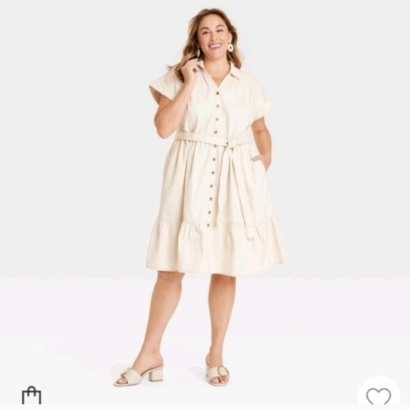 Ava & Viv Dresses & Skirts - Ava & Viv Short Sleeve Denim Tiered Midi A-Line Dress - Cream Women's